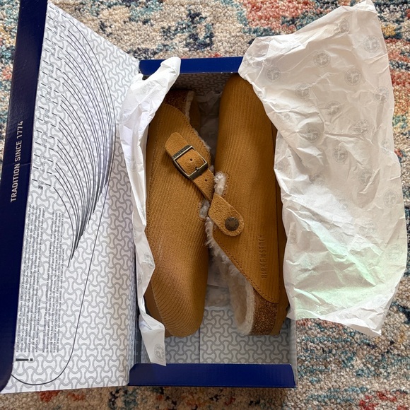 NIB Birkenstock Boston Teddy Shearling Lined Corduroy Clogs Cord Embossed Suede - Picture 5 of 14